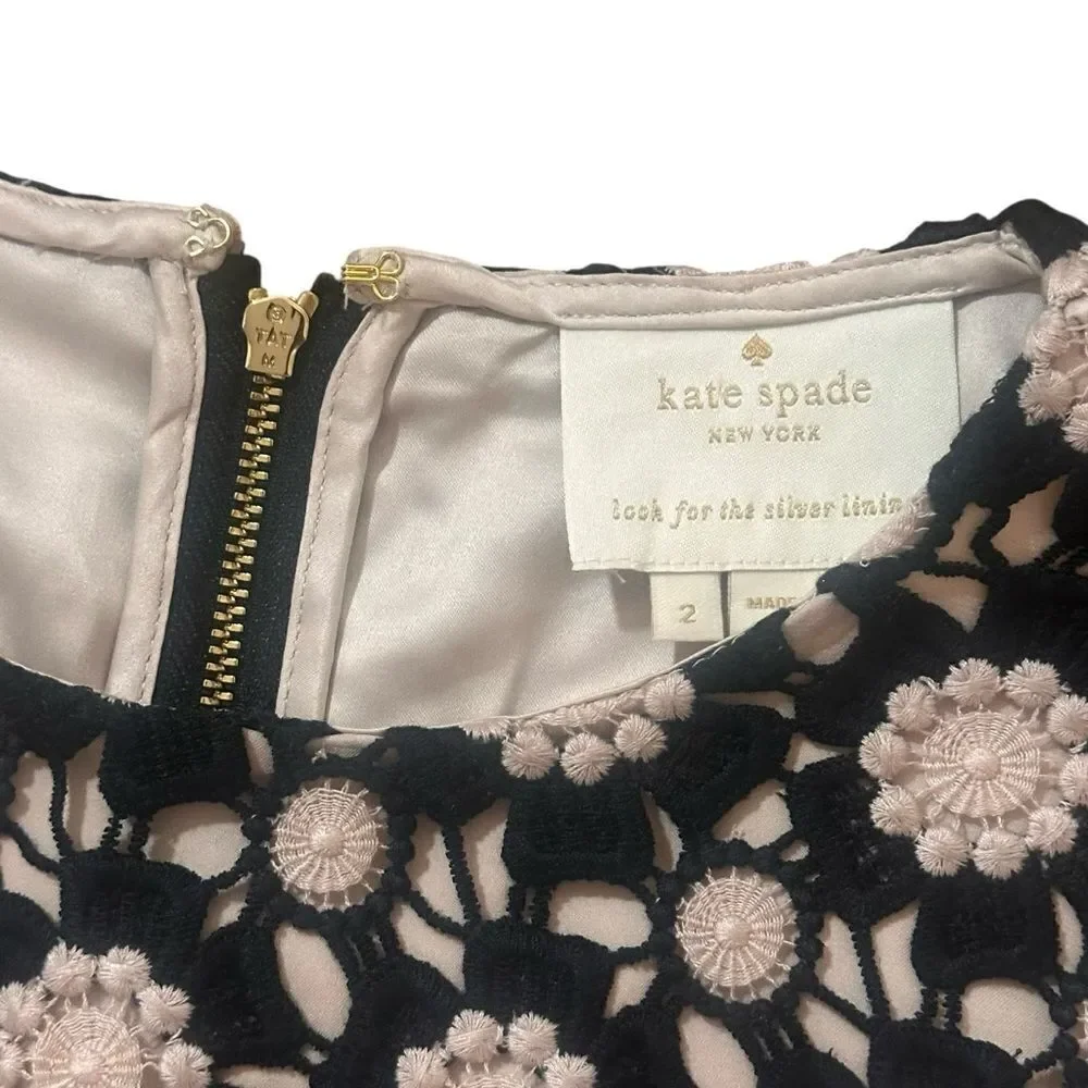 Kate Spade Black Pink Flower Lace Shift Dress Size 2
